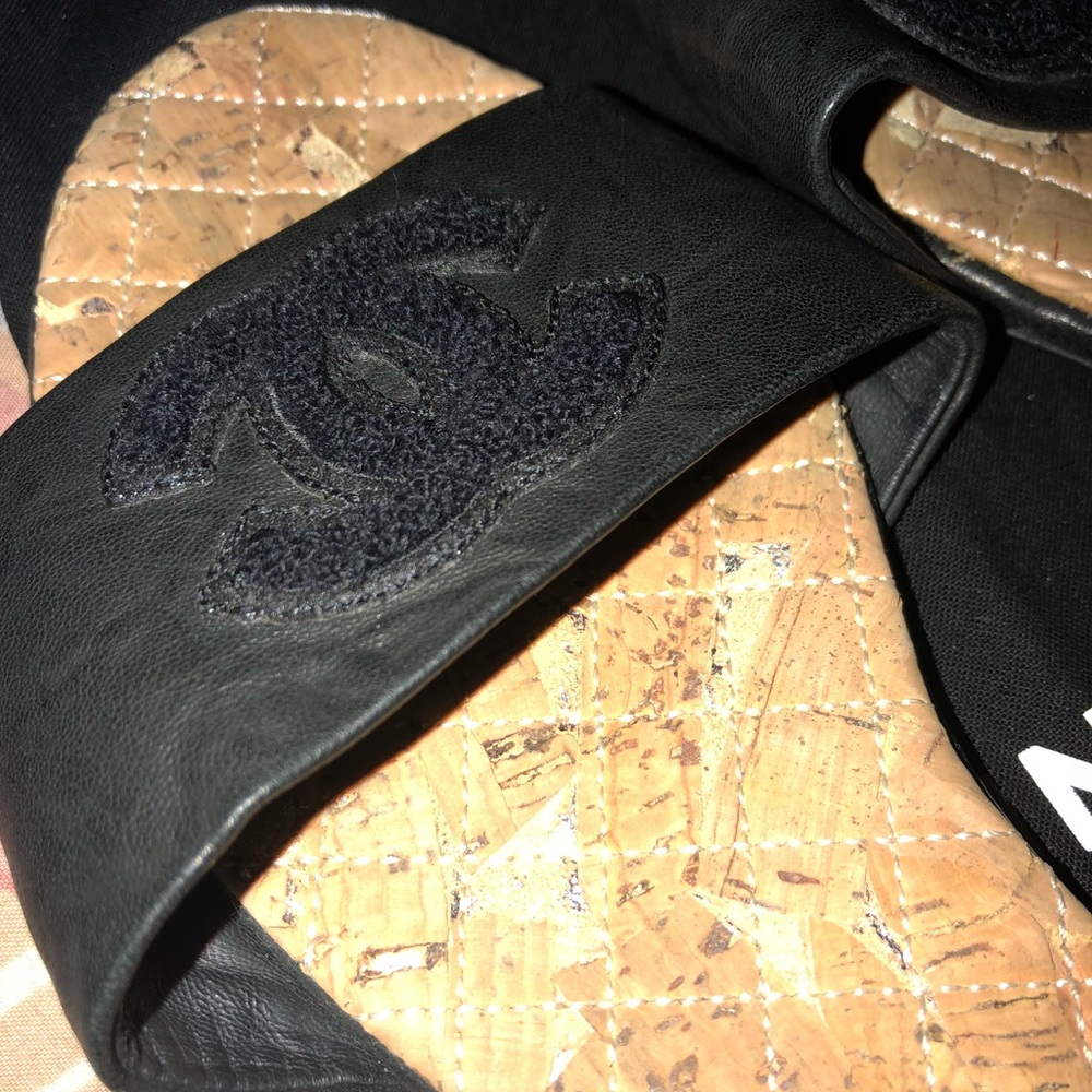 Chanel shoes slides leather 39C sandals leather logo terry cloth leather cork